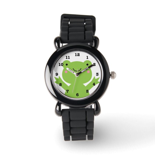 Niedliche Happy Green Frog Numberic Wrist Watch Armbanduhr (Vorderseite)