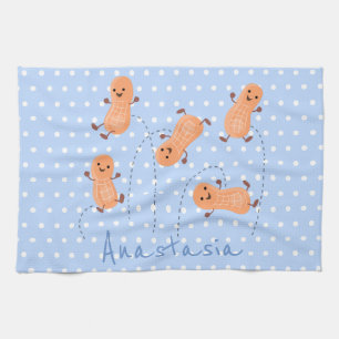 Niedliche Happy Jumping Erdnüsse Cartoon Illustrat Geschirrtuch