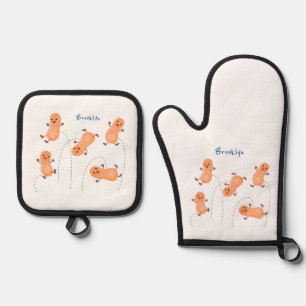 Niedliche Happy Jumping Erdnüsse Cartoon Illustrat Ofenhandschuh & Topflappen-Set