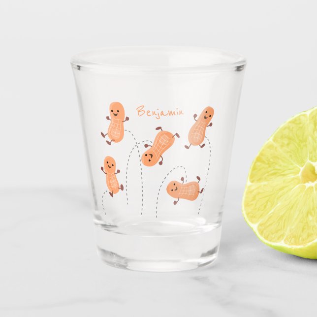 Niedliche Happy Jumping Erdnüsse Cartoon Illustrat Schnapsglas (Vorderseite)