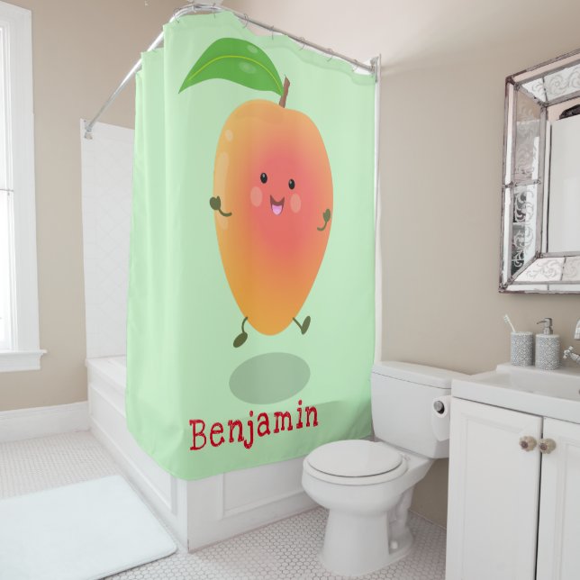 Niedliche Happy Mango Gelb Cartoon Illustration Duschvorhang (Beispiel)