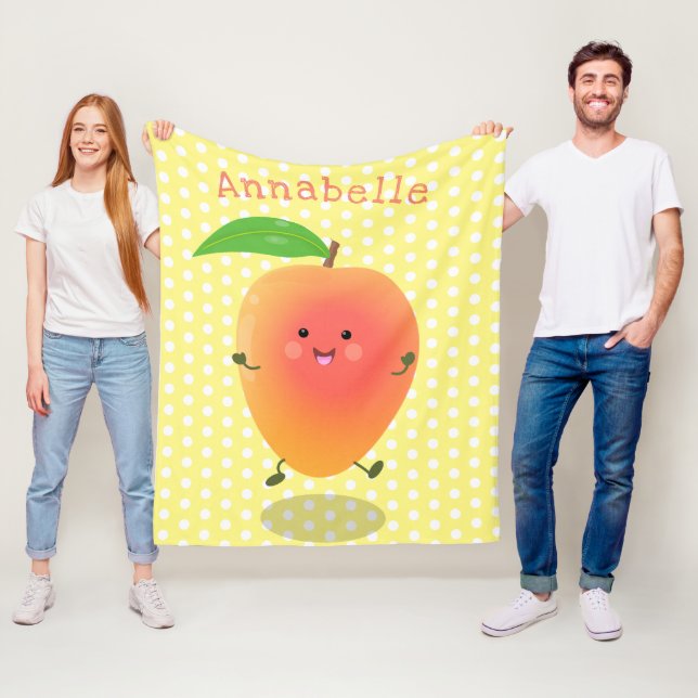 Niedliche Happy Mango Gelb Cartoon Illustration Fleecedecke (Beispiel)