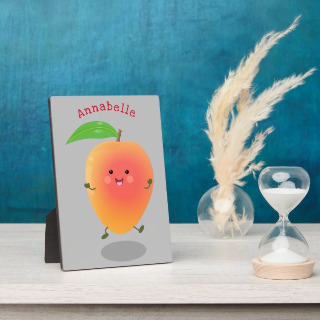 Niedliche Happy Mango Gelb Cartoon Illustration Fotoplatte (Seite)