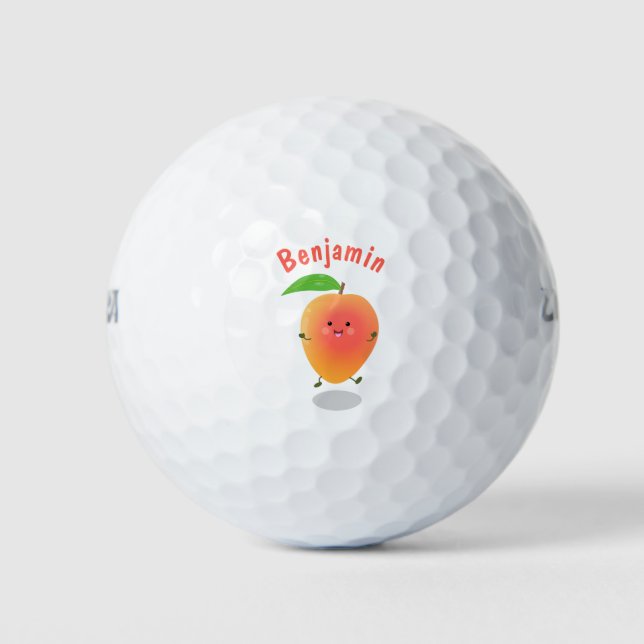 Niedliche Happy Mango Gelb Cartoon Illustration Golfball (Vorderseite)