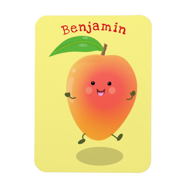 Niedliche Happy Mango Gelb Cartoon Illustration Magnet (Vertikal)