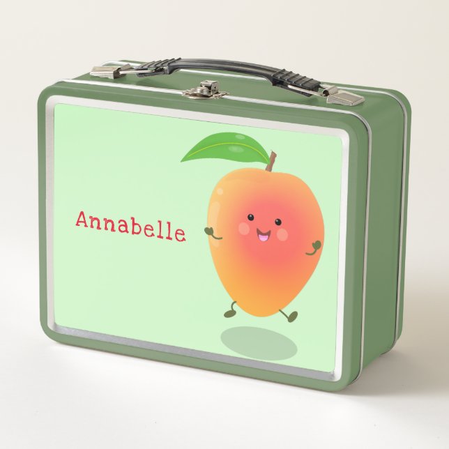 Niedliche Happy Mango Gelb Cartoon Illustration Metall Brotdose (Vorderseite)