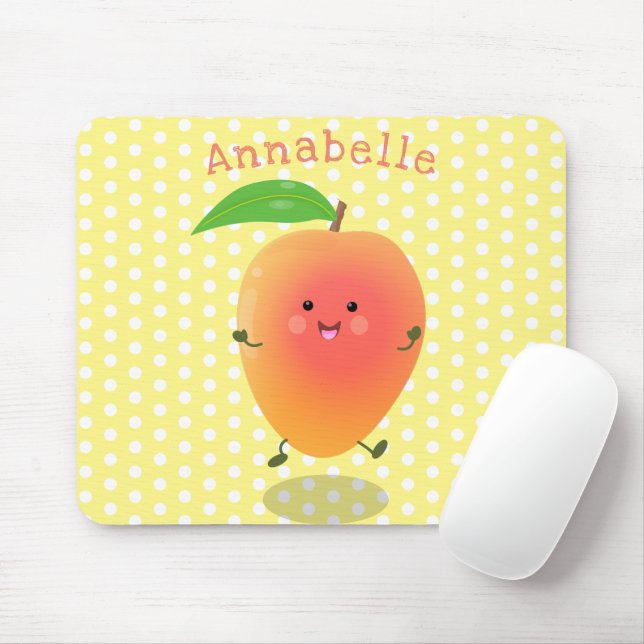 Niedliche Happy Mango Gelb Cartoon Illustration Mousepad (Mit Mouse)