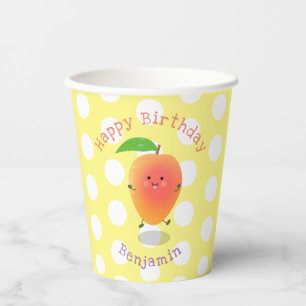 Niedliche Happy Mango Gelb Cartoon Illustration Pappbecher