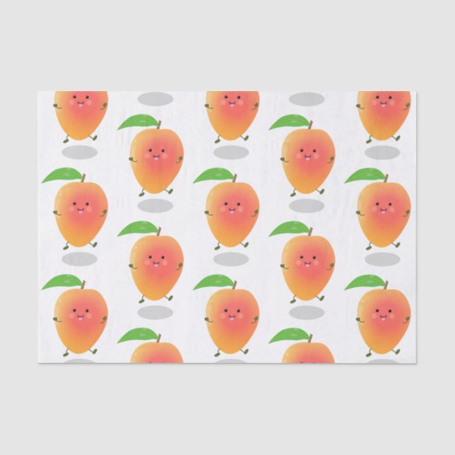 Niedliche Happy Mango Gelb Cartoon Illustration Seidenpapier (Vorderseite)