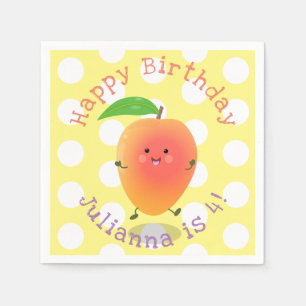 Niedliche Happy Mango Gelb Cartoon Illustration Serviette