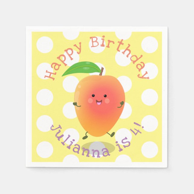 Niedliche Happy Mango Gelb Cartoon Illustration Serviette (Vorderseite)