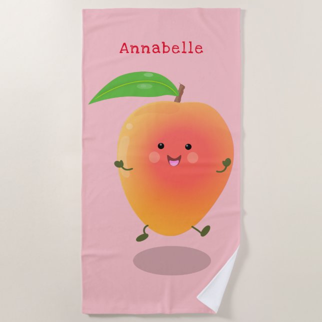 Niedliche Happy Mango Gelb Cartoon Illustration Strandtuch (Vorderseite)