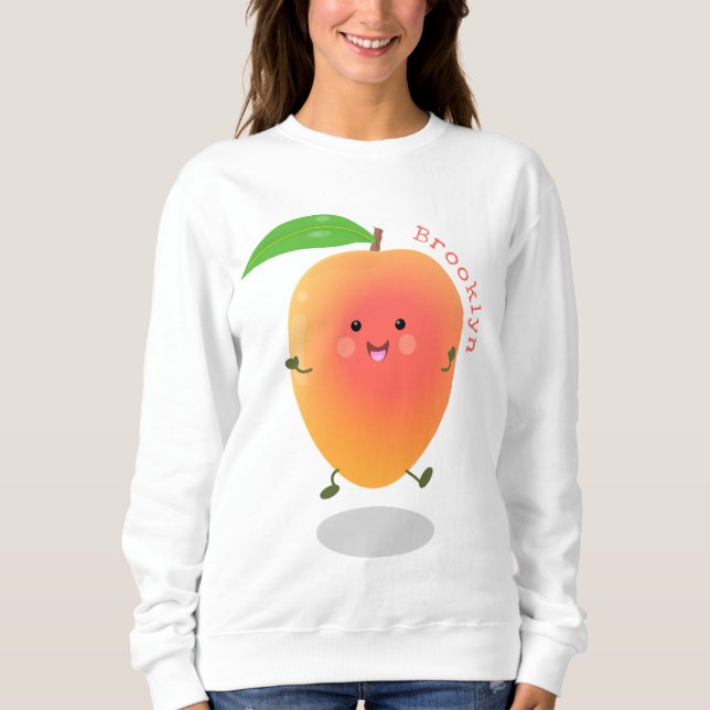 Niedliche Happy Mango Gelb Cartoon Illustration Sweatshirt (Vorderseite)