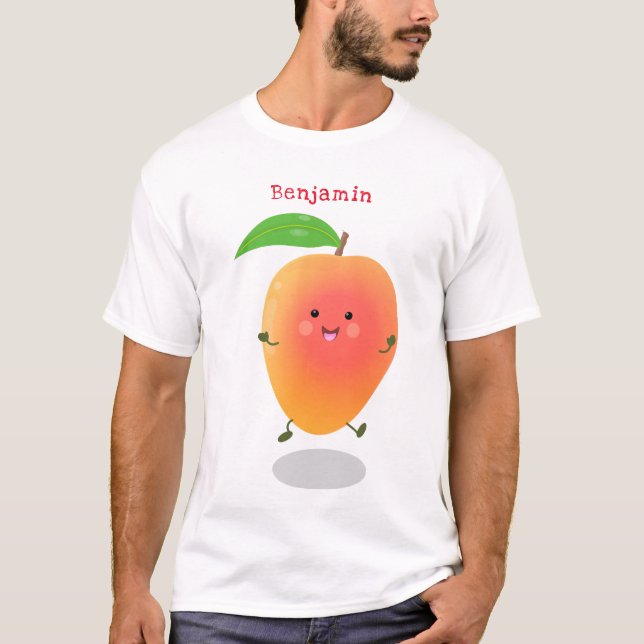 Niedliche Happy Mango Gelb Cartoon Illustration T-Shirt (Vorderseite)