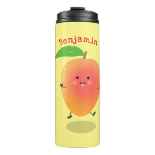 Niedliche Happy Mango Gelb Cartoon Illustration Thermosbecher