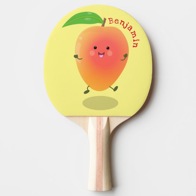 Niedliche Happy Mango Gelb Cartoon Illustration Tischtennis Schläger (Vorderseite)