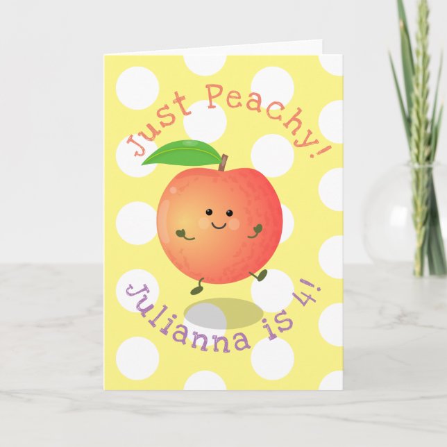 Niedliche Happy Peach Gelb Cartoon Abbildung Karte (Vorderseite)