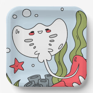 Niedliche Happy Stingray Art Im Party Pappteller