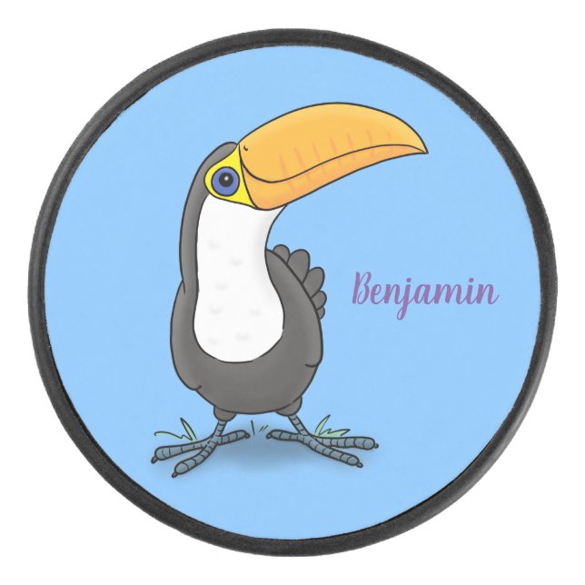 Niedliche Happy Toucan Cartoon-Abbildung Eishockey Puck (Vorderseite)