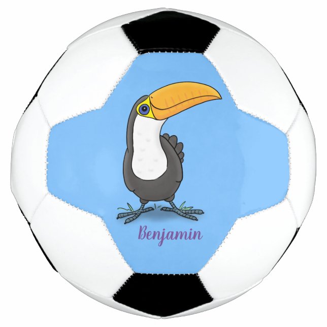 Niedliche Happy Toucan Cartoon-Abbildung Fußball (Vorderseite)