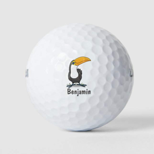 Niedliche Happy Toucan Cartoon-Abbildung Golfball (Vorderseite)