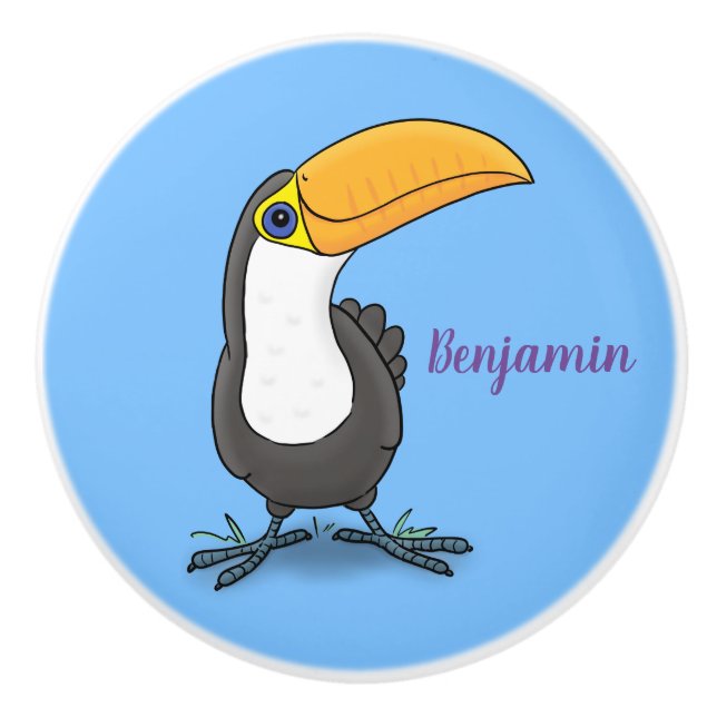 Niedliche Happy Toucan Cartoon-Abbildung Keramikknauf (Vorderseite)