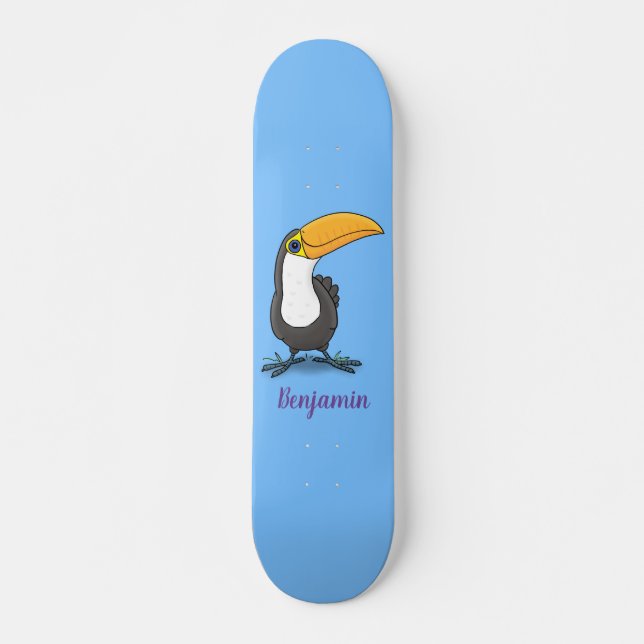 Niedliche Happy Toucan Cartoon-Abbildung Skateboard (Vorne)