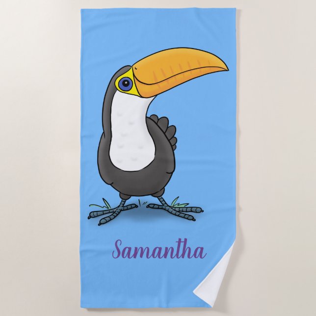 Niedliche Happy Toucan Cartoon-Abbildung Strandtuch (Vorderseite)