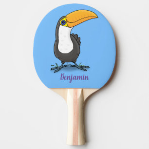 Niedliche Happy Toucan Cartoon-Abbildung Tischtennis Schläger