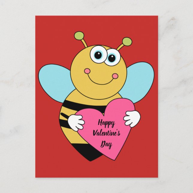 Niedliche Happy Valentine's Day Bee Postkarte (Vorderseite)