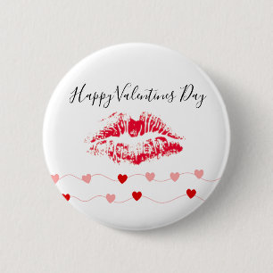 Niedliche Happy Valentines Day Kiss Rosa Herz Button