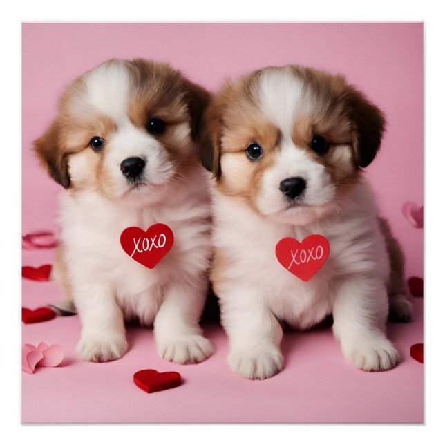 Niedliche Happy Valentine's Day Welpen Poster (Vorderseite)