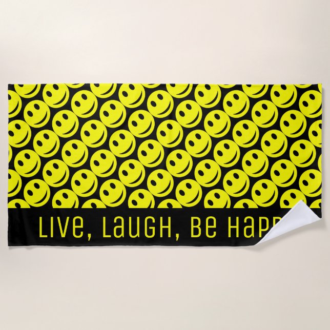 Niedliche Happy Yellow Lächelnde Gesichter Strandtuch (Vorderseite)
