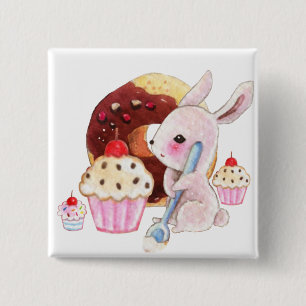 Niedliche Häschen- und kawaiikleine kuchen Button