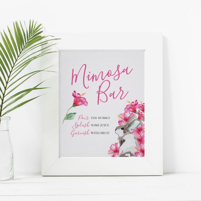 Niedliche Hase und Rosa Blume Mimosa Bar Poster (Von Creator hochgeladen)