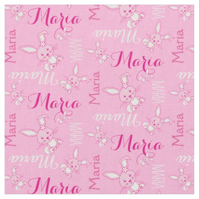 Niedliche Hasen, rosa typografische Gewebe Stoff (Nahaufnahme)