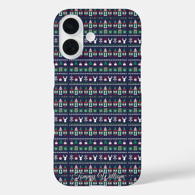 niedliche hässliche Weihnachtsmuster iPhone 16 Hülle (Rückseite)