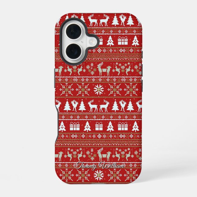 niedliche hässliche Weihnachtsmuster iPhone 16 Hülle (Rückseite)
