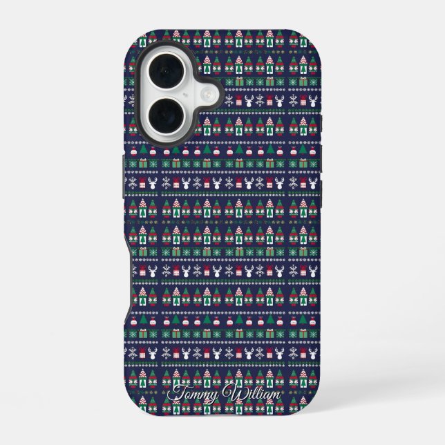 niedliche hässliche Weihnachtsmuster iPhone 16 Hülle (Rückseite)