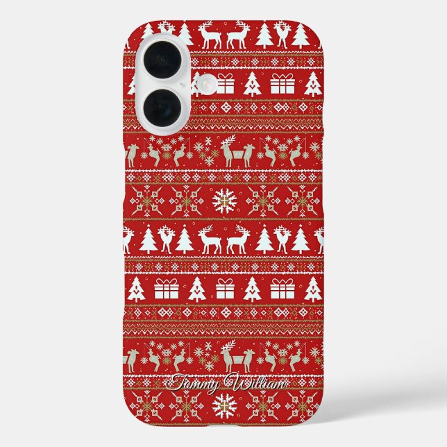 niedliche hässliche Weihnachtsmuster iPhone 16 Hülle (Rückseite)