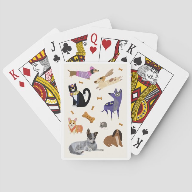 Niedliche Haustiere mit Hunden und Katzen Spielkarten (Rückseite)