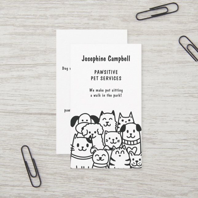 Niedliche Haustiere Sitter Dog Walker Groomer Schw Visitenkarte (Vorderseite/Rückseite Beispiel)