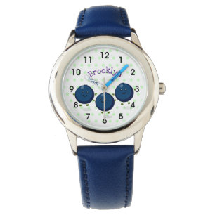 Niedliche Heidelbeeren lila Cartoon-Abbildung Armbanduhr