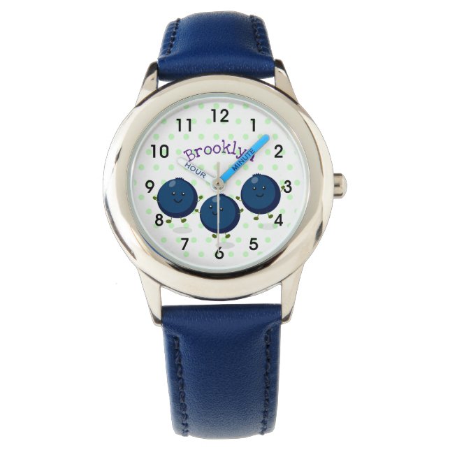 Niedliche Heidelbeeren lila Cartoon-Abbildung Armbanduhr (Vorderseite)