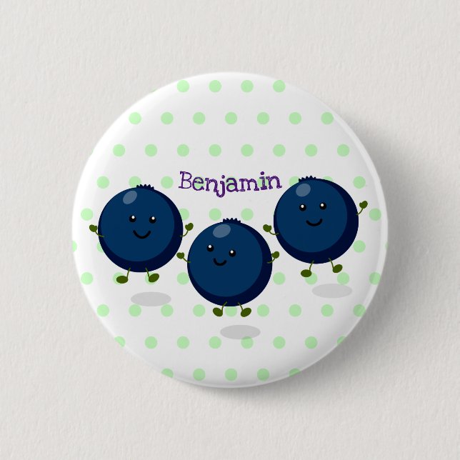 Niedliche Heidelbeeren lila Cartoon-Abbildung Button (Vorderseite)