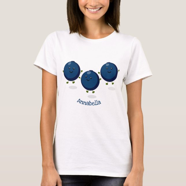 Niedliche Heidelbeeren lila Cartoon-Abbildung T-Shirt (Vorderseite)