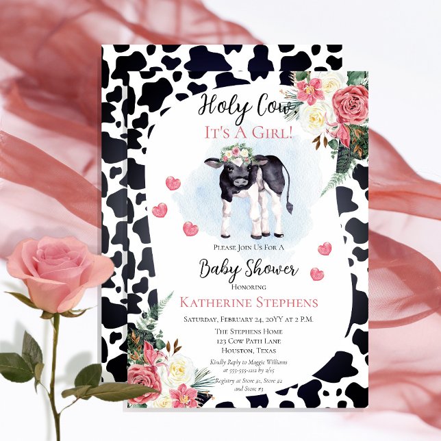 Niedliche Heilige Kuh, eine Mädchendusche Einladung (Cute "Holy Cow, It's A Girl!" Baby Shower Invitation - Print | Digital Download)