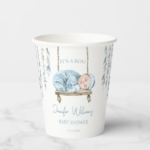 Niedliche, hellblaue Boho Baby-Boy-Duschpapiertass Pappbecher