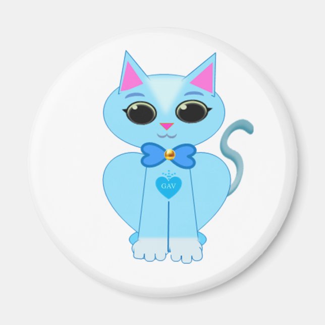 Niedliche, hellblaue Kitty Cat Magnet (Vorne)