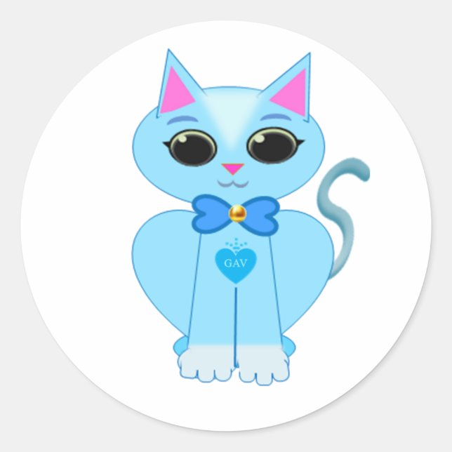 Niedliche, hellblaue Kitty Cat Runder Aufkleber (Vorderseite)